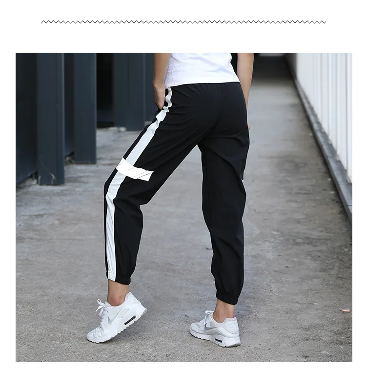 Women Running PantNew fitness trousers, beam pants, reflective strips harem pants, quick-drying yoga, running loose sweatpants