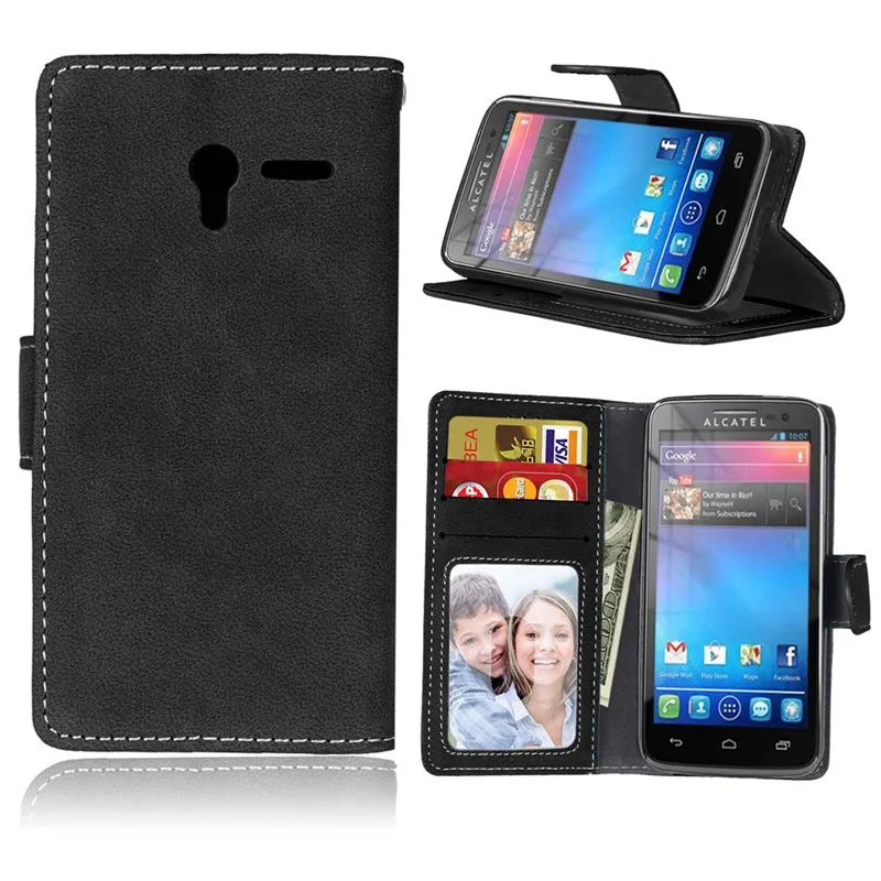 Чехол книжка обложка на заднюю панель из искусственной кожи для телефона Alcatel One