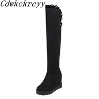 women boots winter new style fashion thick bottom internal increase lace over the knee boots thin and thin keep warm high boots