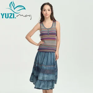 Женская футболка без рукавов Yuzi.may Boho, хлопковая и льняная футболка с круглым вырезом, без рукавов, B9521