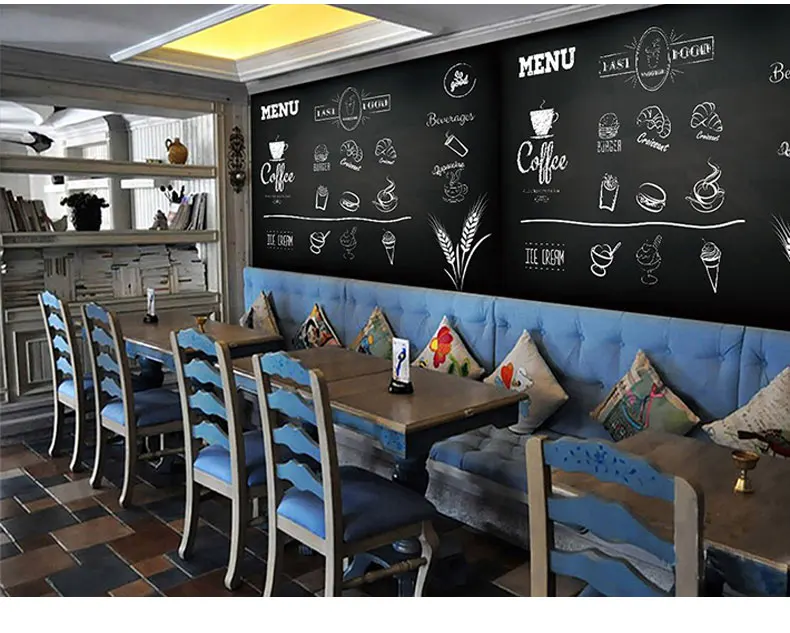 Настенные 3D обои ручной росписи с изображением доски мелом десертов чайного