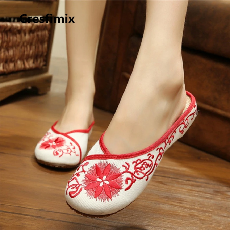 

Cresfimix women fashion comfortable slip on flat shoes lady chinese traditional red floral shoes female cute spring shoes a2224