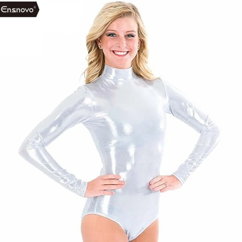 

Ensnovo Women Dance Wear Ballet Gymnastics Leotard Justaucorp Black Unitard Long Sleeve Spandex Skin Costumes Badysuit