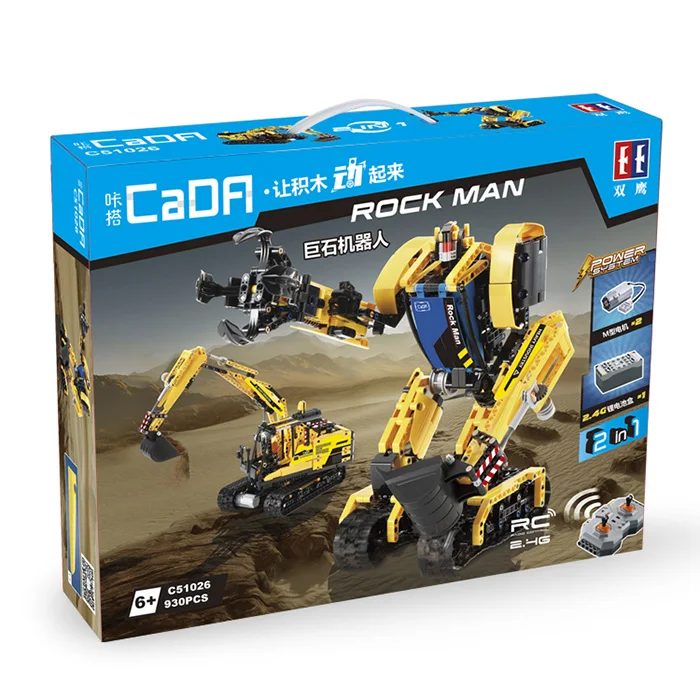 CaDA C51026 экскаватор Интеллектуальный RC строительные блоки игрушка Megalithic Робот 2 в 1
