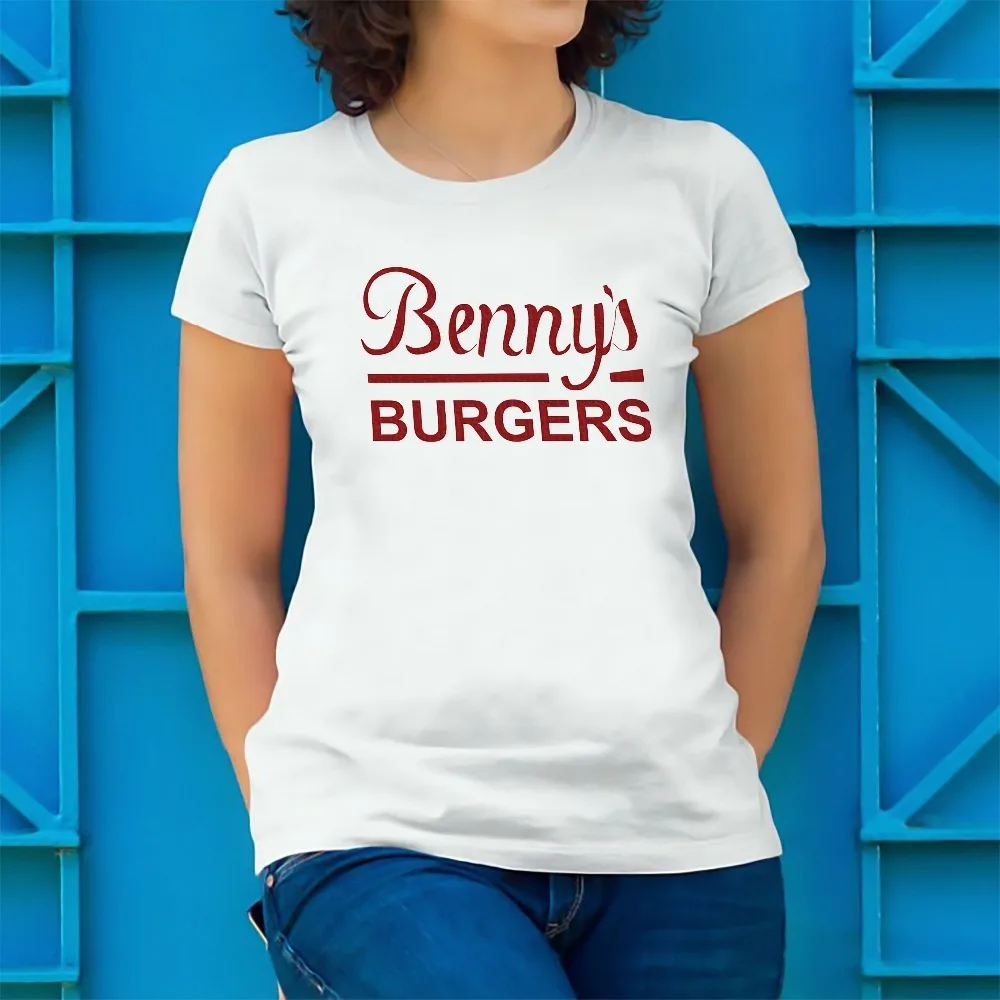 Женская футболка с буквенным принтом BENNYS BURGERS белая Повседневная JOLLYPEACH|Футболки|