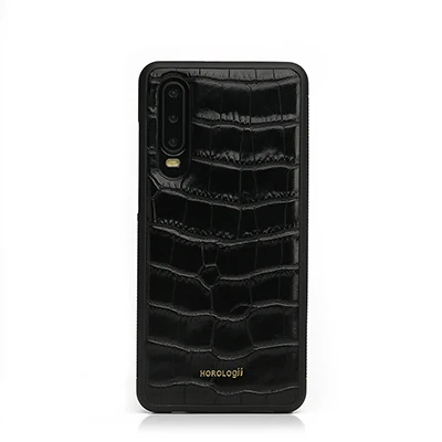 Glossy black Horologii Роскошный итальянский кожаный чехол под заказ для huawei P30 PRO, чехол для мобильного телефона с крокодиловым узором, Прямая поставка - Цвет: Glossy black