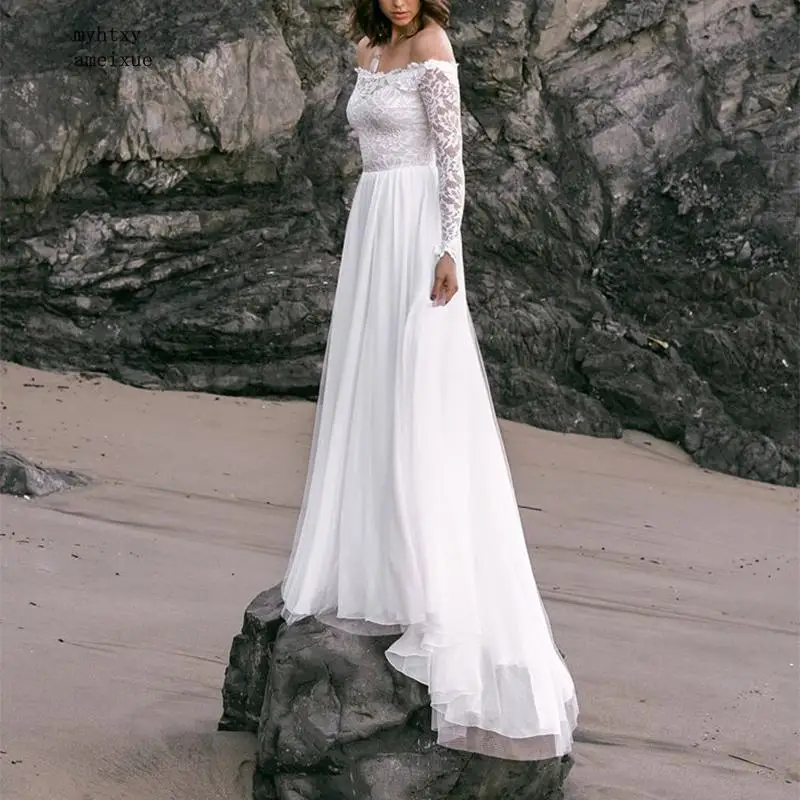 Vestidos De Noiva Сексуальное Дешевое свадебное платье с открытыми плечами и длинными рукавами, кружевные пляжные свадебные платья, Новые халаты для свадьбы, Китай