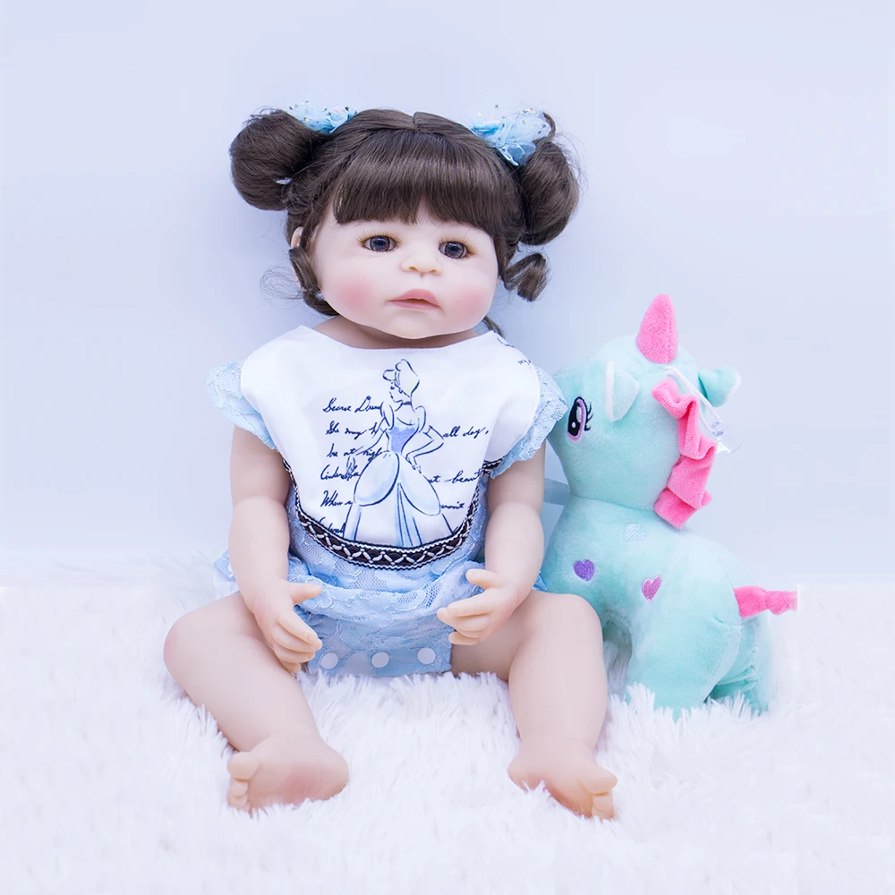 22 дюйма/56 см bebe reborn baby dolls силиконовые боди карие глаза девочка принцесса может