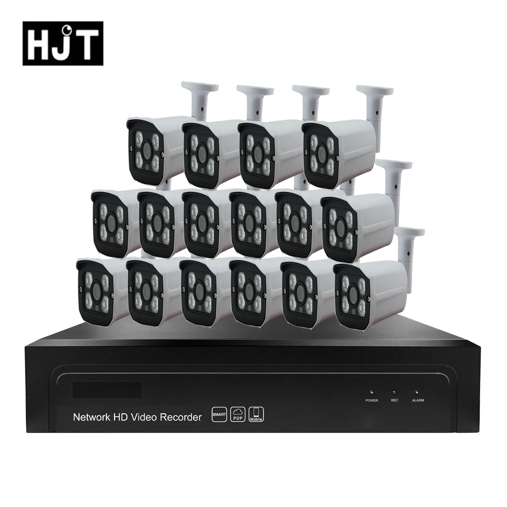 HJT 16CH POE 48V NVR ip камера H.264/H.265 1080P 2.0MP Комплект камер видеонаблюдения 4IR ночное