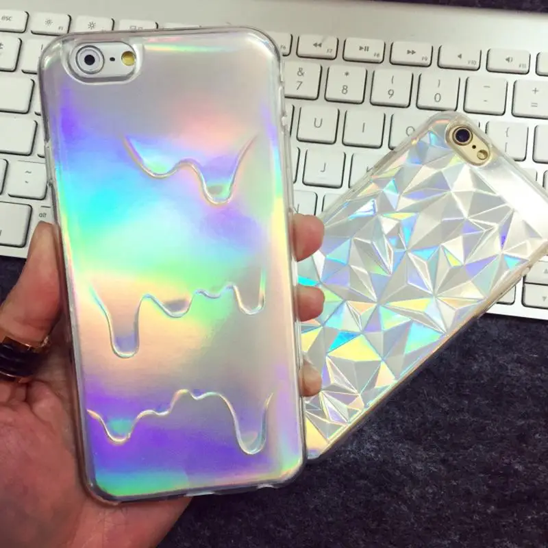 Модный опалесцентный чехол для iPhone 5/5S 6 plus/ip7 7plus 8 X 3D Радужный и ледяной крем