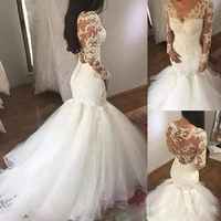 vestido de novia luxury v neck mermaid wedding dress long sleeves wedding gown beaded lace illusion back bridal dress