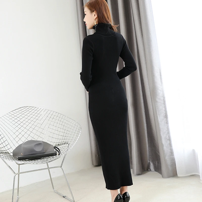 Apoenge Для женщин зимнее платье Turleneck Сельма Bodycon трикотажные Платья свитеры