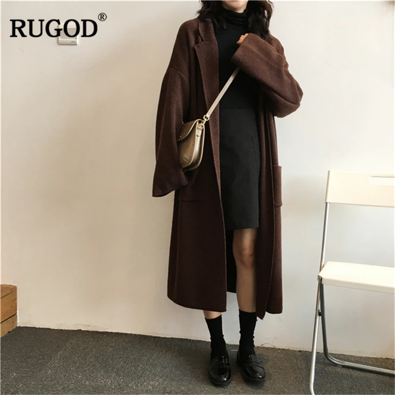 RUGOD Fashion Long Women Cardigans Casual Solid sweaters Autumn Winter Knitted Elegant Tops Clothes sueter mujer |