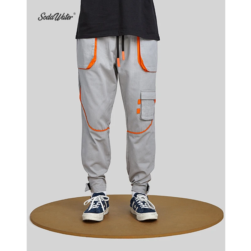 SODA WATER Men's Patchwork Jogging Pants Fashion 2019 Hip Hop Pocket Magic Sticks Feet Casual Straight 94186ss|Брюки-карго| |