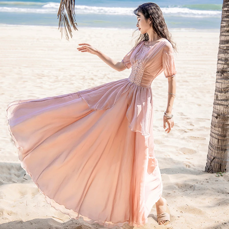 Бесплатная доставка новинка 2020 женское богемное длинное летнее платье Бохо с