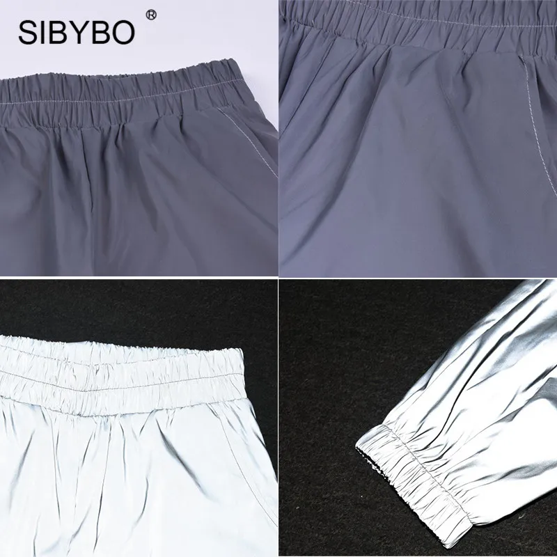 Женские штаны-шаровары свободного покроя Sibybo, повседневные уличные брюки-шаровары с завышенной талией серого светоотражающего цвета на осень