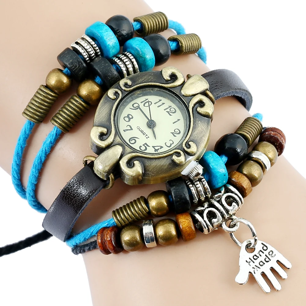 Gnova Platinum Paracord Watch Women handmade Charm Bracelet Korean Fashion Wristwatch Quartz Ethnic Vintage | Наручные часы