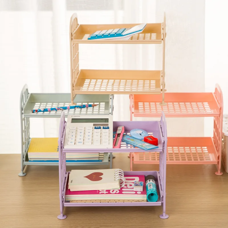

Creative Hollow Plastic Two-story Storage Rack Kitchen Bathroom Desktop Cleaning Supplies Storage Office Supplies Storage Racks