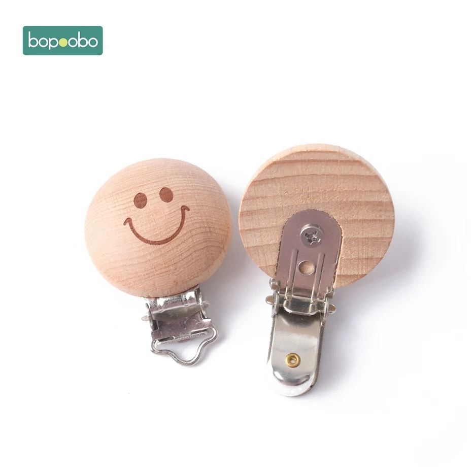 Bopoobo, 2 шт., деревянная соска, Детские аксессуары, деревянная Соска с животным, металлические зажимы, держатель, сердце, соска, деревянный детский Прорезыватель - Цвет: Smile Pacifier Clip