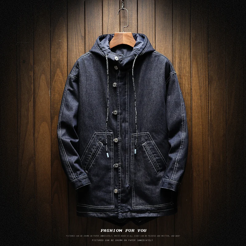 S-5XL, Длинные мужские куртки и пальто, модные мужские джинсовые куртки, толстые теплые зимние пальто, мужские ковбойские хлопковые парки, джинсовые куртки