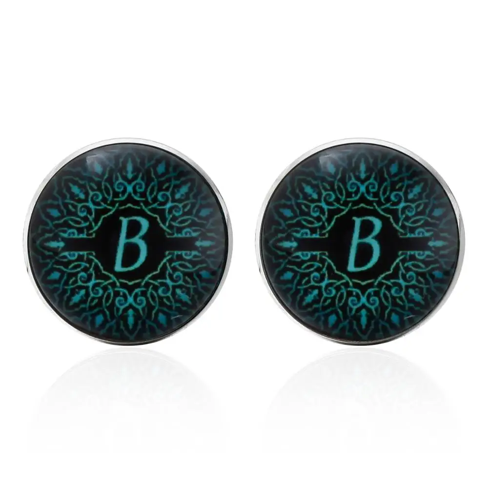 MeMolissa A-Z Alphabet Cuff Link Letter B Cufflinks for Gentleman Blue Pattern Links mens gemelos bouton manchette | Украшения и