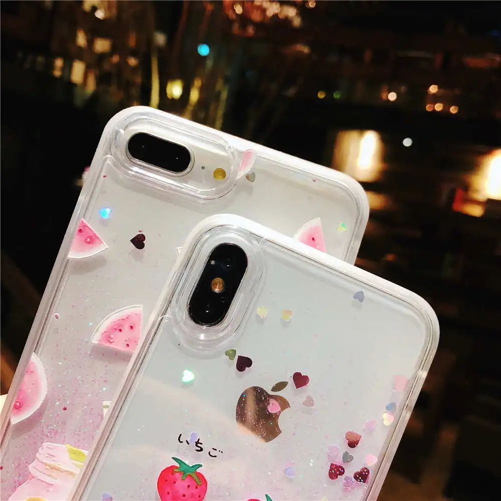 Арбуз клубника динамические жидкие блестки песок зыбучий чехол для iPhone X 6 S 7 8 Plus