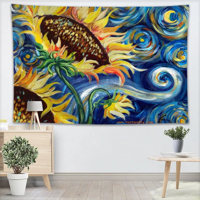 

Настенный гобелен с изображением звездного неба Ван Гога, украшение для вечерние, семейная палатка для кемпинга, подставка для сна для путе...