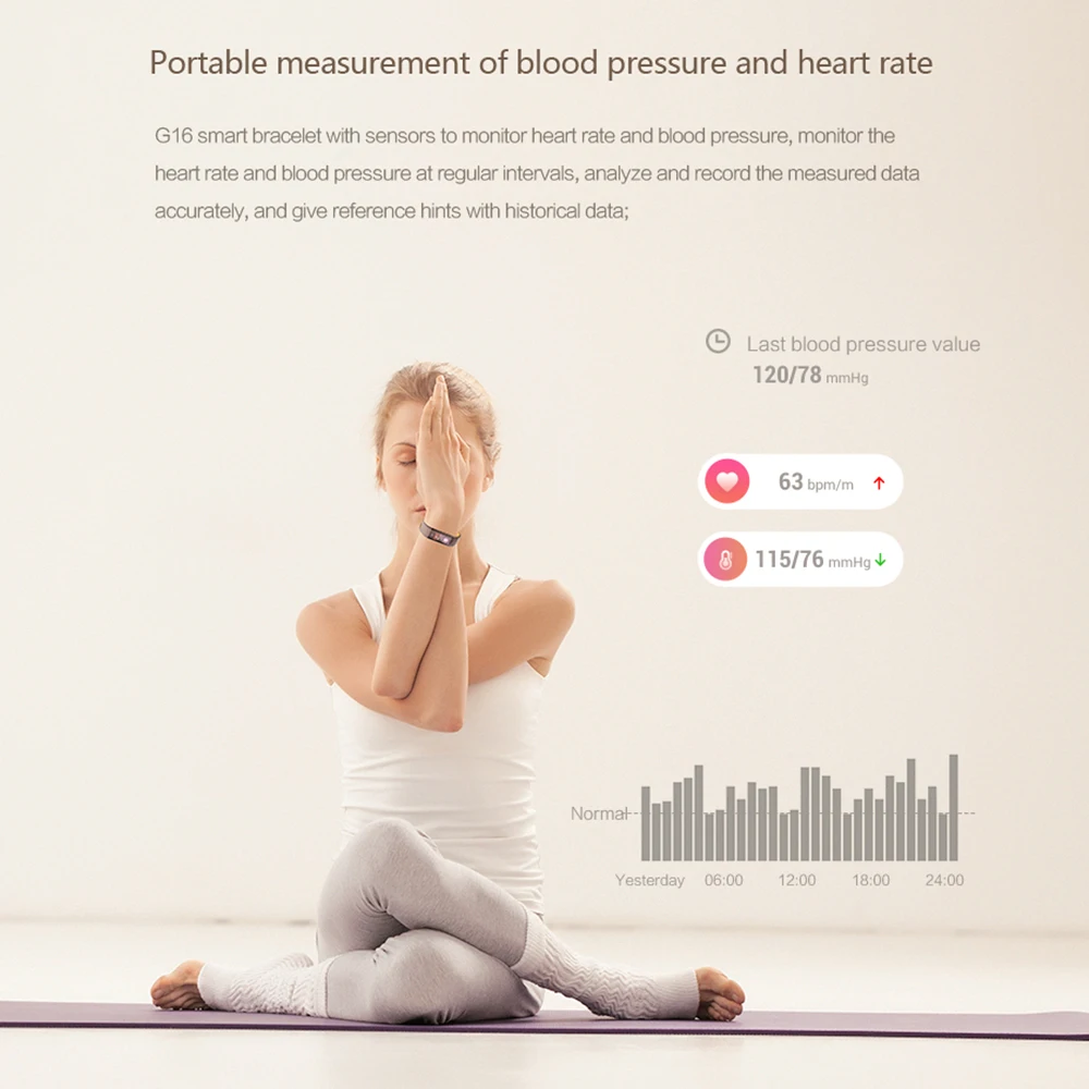 G16 0 96 Цвет Экран Смарт Спорт Браслет Фитнес браслет Heart Rate крови Давление калорий
