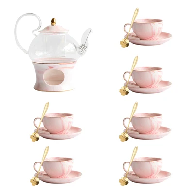 08 Tea Set Креативный стиль мраморная керамика стеклянный цветочный чайник чайная чашка набор послеобеденный цветочный чай набор свеча нагревательная база - Цвет: 08 Tea Set