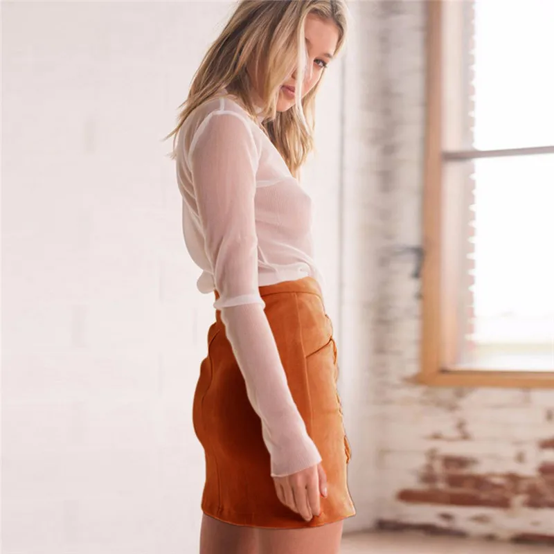 Женская винтажная повязка юбка из замши 2018 модная Готическая мини-юбка-карандаш