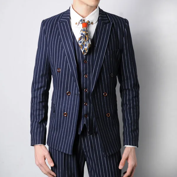 Free shipping 2015 new arrival studio apparel vintage england style striped suit men double-breasted wedding suits for | Мужская одежда