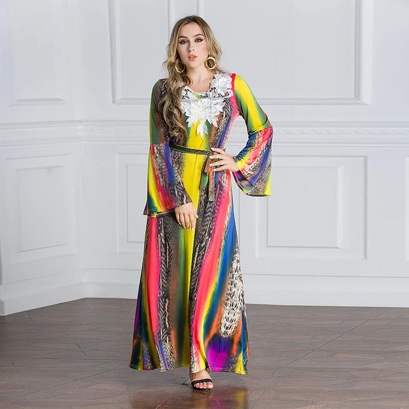 

TUHAO/осенне-зимнее женское платье с принтом, богемное кружевное платье размера плюс 7XL 6XL, женские платья макси, длинное женское элегантное пл...
