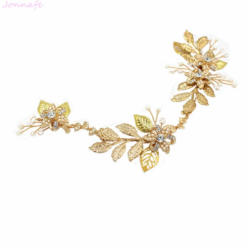Jonnafe Boho сусальное золото Свадебные тиара головной убор ручной проводной