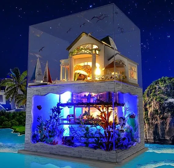 Diy деревянный красивый Гавайский Кукольный дом ручной работы С Пылезащитным