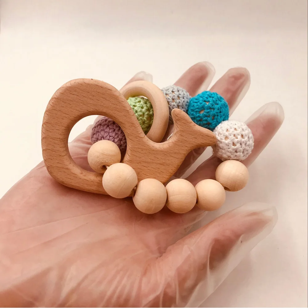 Wooden Ring Natural Baby Rattle Crochet Beads Animal Shape Teether Chew Toys Bracelets Gym | Игрушки и хобби