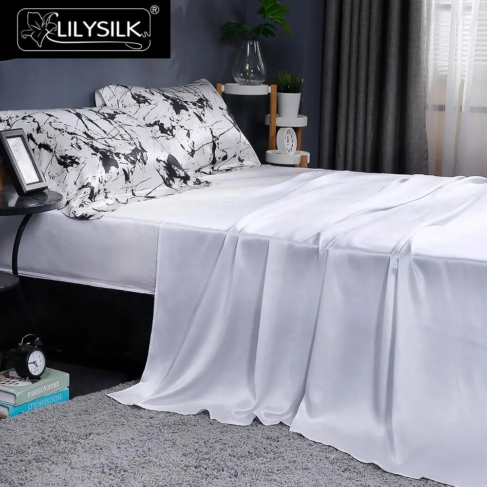 LilySilk 4 шт. Комплект постельного белья 100 шелк тутового шелкопряда люкс королева король бесшовный пододеяльник плоский лист Оксфорд наволочки 19 momme