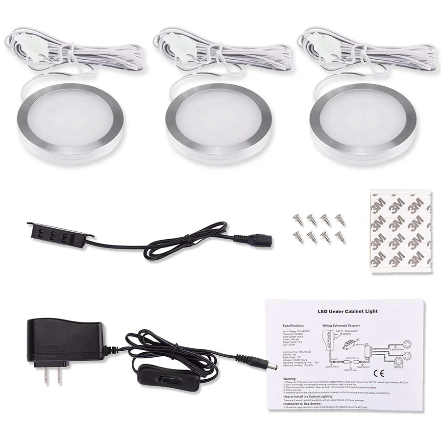 3 pcs led under cabinet light dimmable cupboard kitchen furniture lights led puck light home decoration wardrobe night lamps free global shipping