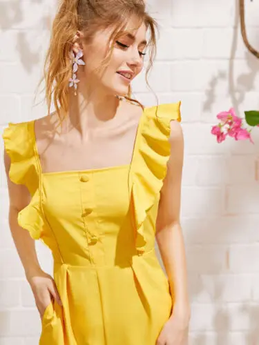 

US New Fashion Womens Sleeveless Solid Ruffle Jumpsuit Romper Casual Clubwear