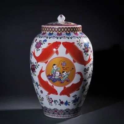 

Jingdezhen ceramic barrel goldfish ricer box barrel with cover tank it oil cylinder can save m kimchi cylinder