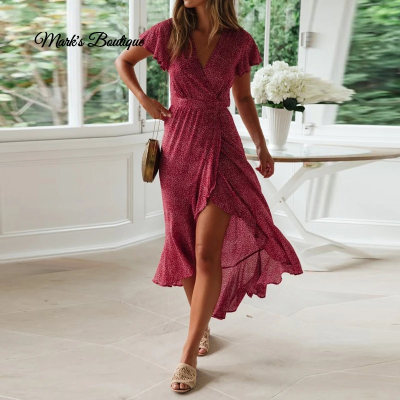 Boho пляжное платье с цветочным принтом женские летние платья шифоновые длинные
