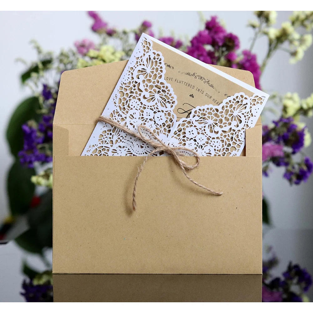 New 10Pcs Laser Cut Wedding Party Invitations Cards West Bridal Shower Gift Greeting Card Decor 2 Colors Optional | Дом и сад