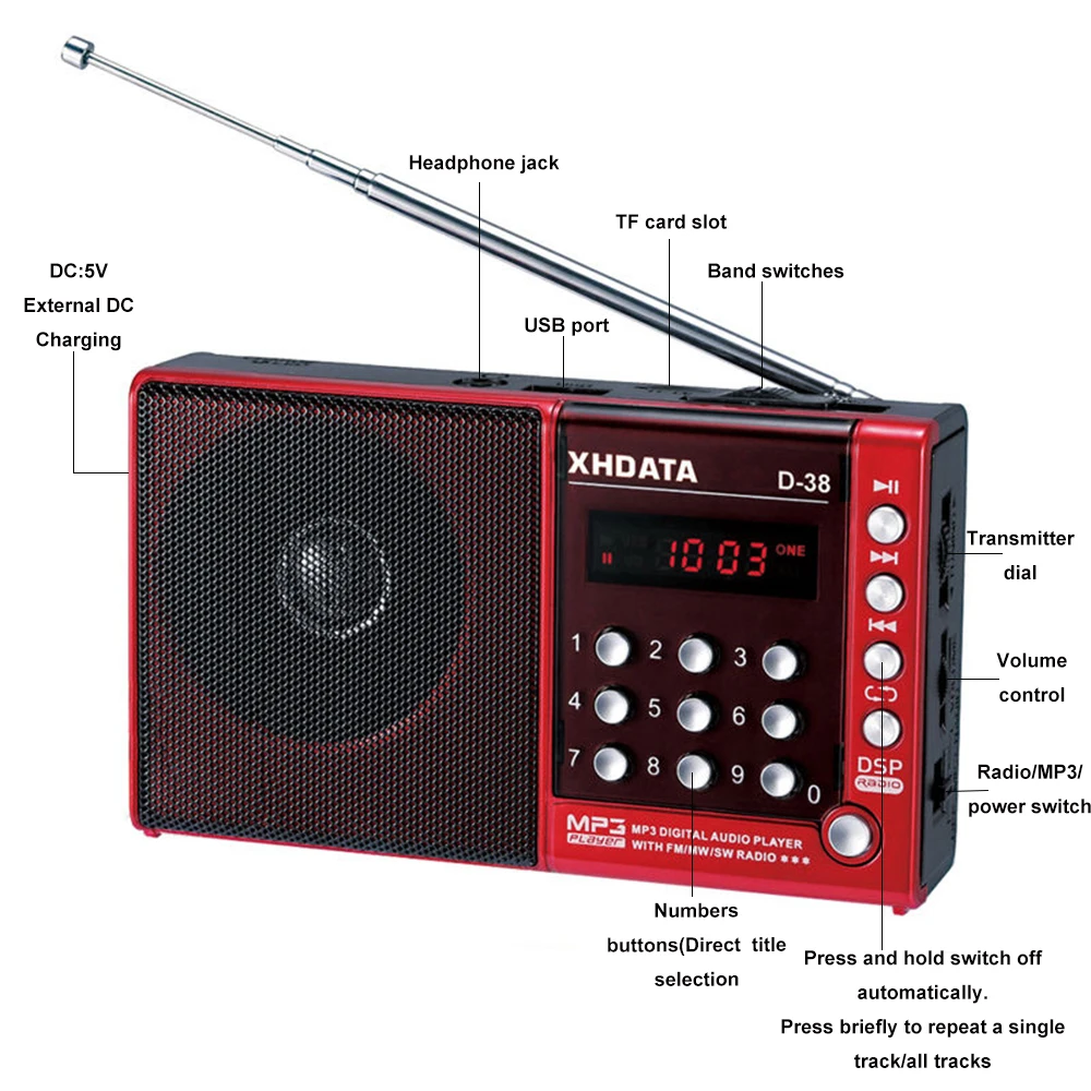 XHDATA портативное радио FM стерео MW/SW/MP3 плеер экран DSP Vollband (руководство
