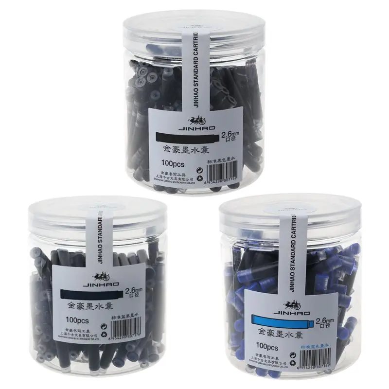 100pcs Jinhao Universal Black Blue Fountain Pen Ink Sac Cartridges 2.6mm Refills School Office Stationery J sales jinhao 500 unique black engraving luxury stationery school fountain pen and office to write ink pen