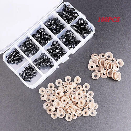 100Pcs Quaslover, 142 шт, черная пластиковая безопасная кукла, глаз, сделай сам, игрушка, глаза для плюшевого медведя, кукла, животное, кукольная кукла, ремесло, игрушки, часть, куклы, аксессуары - Цвет: 100Pcs
