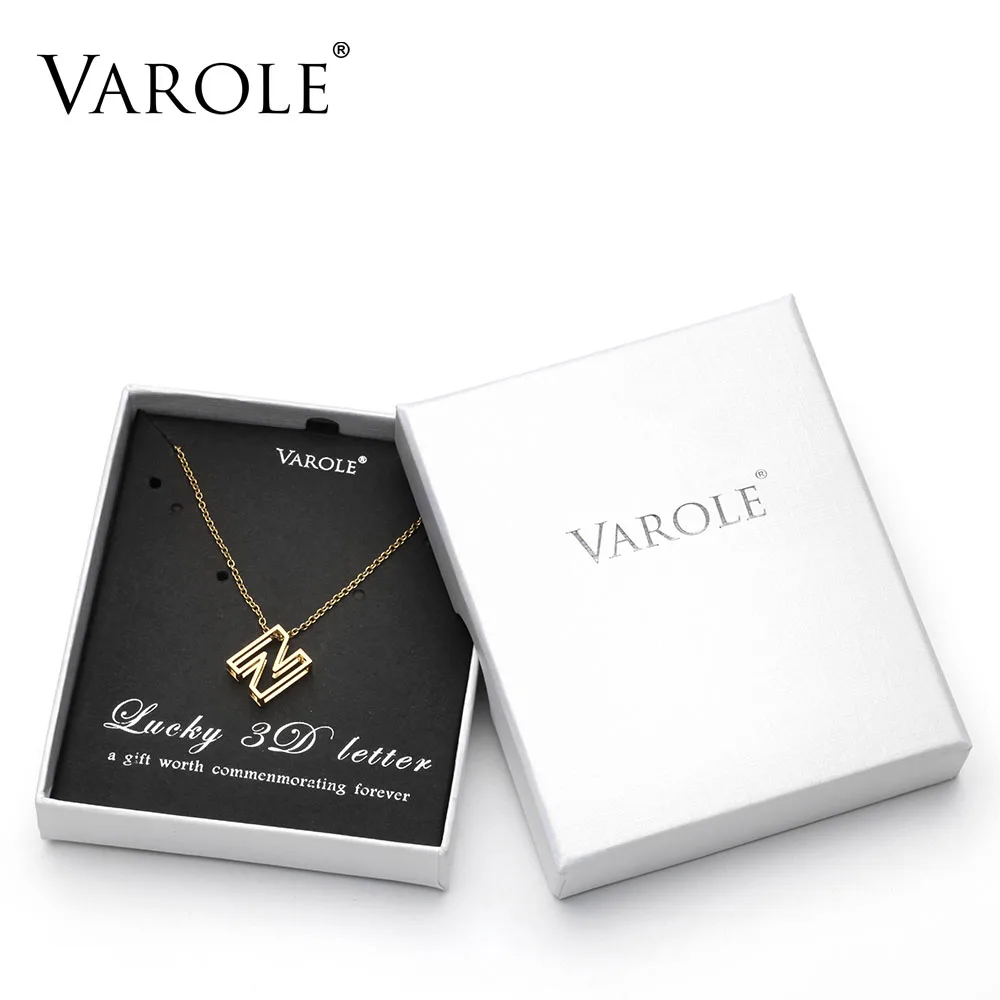 VAROLE 16 дюймов ожерелья-цепочки и подвески для женщин 3D матовая отделка A-Z БУКВЕННОЕ колье с буквами алфавита ювелирные изделия из нержавеющей стали с подарочной коробкой - Окраска металла: N with Box