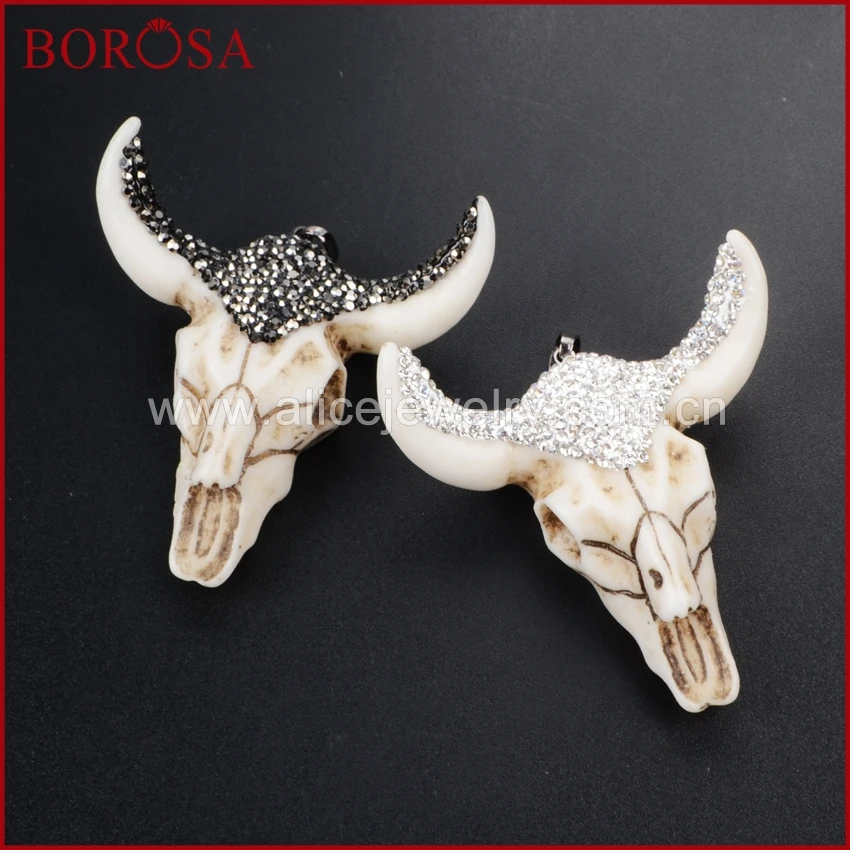 Подвески BOROSA Longhorn из смолы в виде рога с черным/белым цирконом | Украшения и