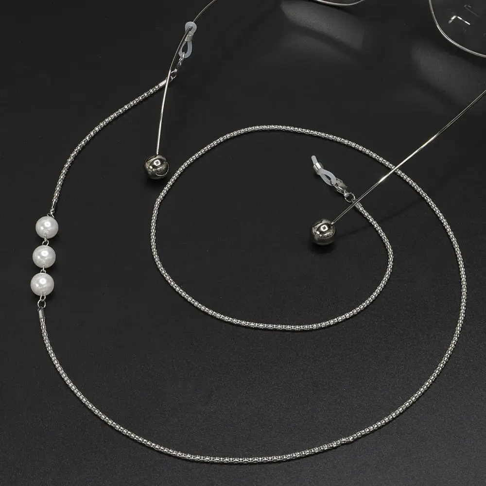 Шнурок для солнцезащитных очков шейный ремешок с белыми жемчужинами ткань