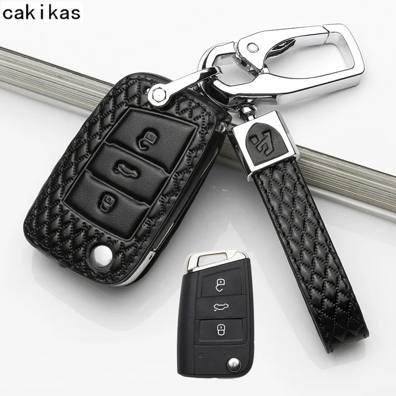 Чехол для ключей из натуральной кожи Volkswagen VW Golf 7 GTI R MK7 Tiguan 2017 Skoda Octavia A7 Seat Leon Ibiza