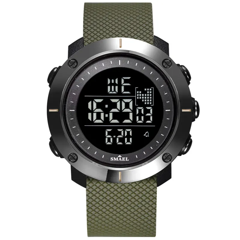 ArmyGreen SMAEL, электронные наручные часы, хит, мужские часы, цифровые часы, спортивные, светодиодный, S-shock, большой циферблат, 1711, военные часы, армейский ремешок - Цвет: ArmyGreen
