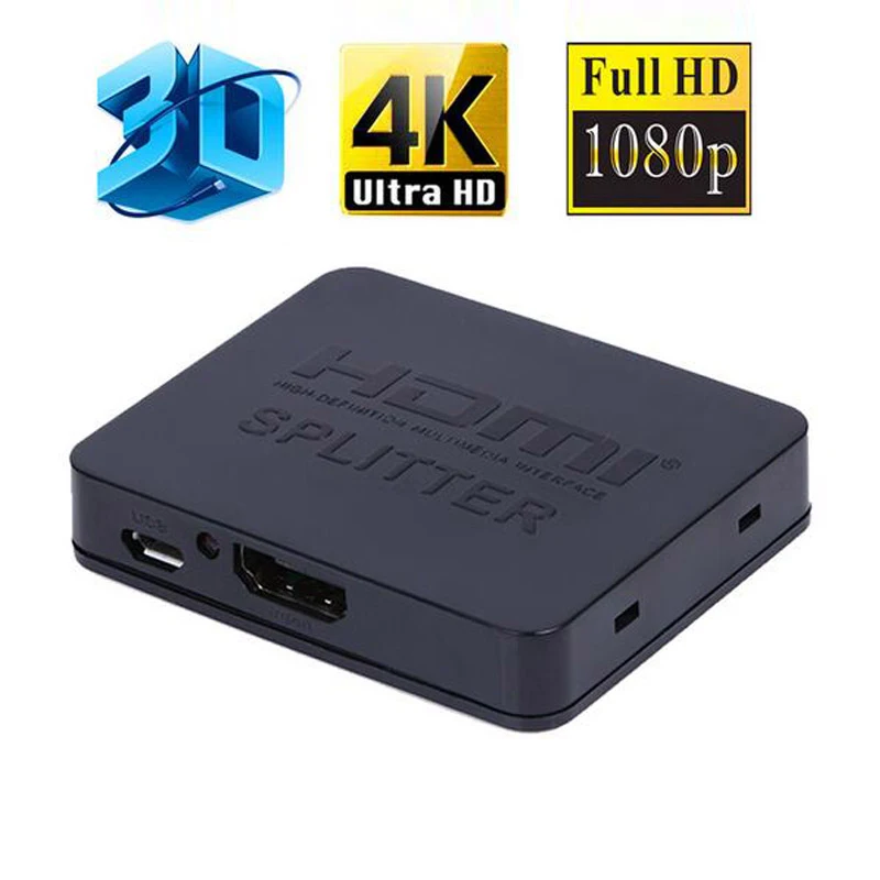 HDCP 4K 3D HDMI сплиттер 1X2 Full HD 1080p видео переключатель Сплит 1 в 2 выход усилитель